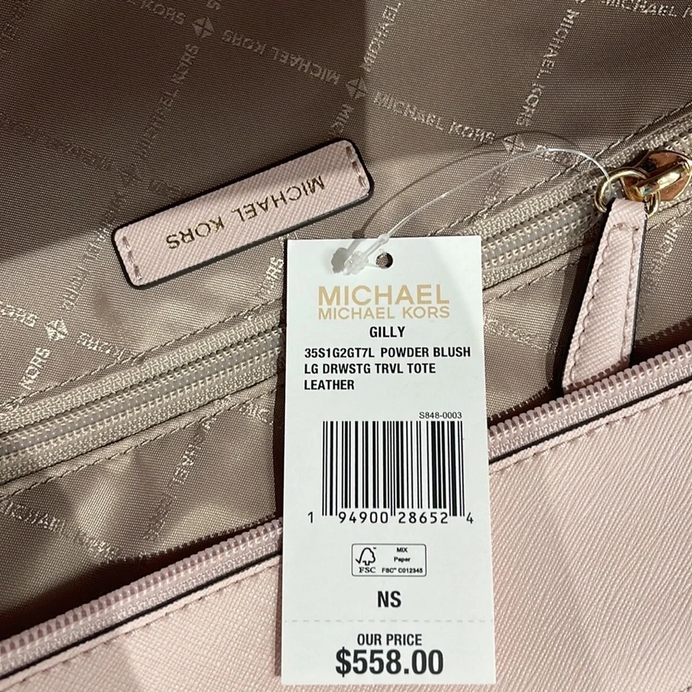 Michael Kors Gilly Large Drawstring Travel Leather Top Zip Tote  Powder Blash